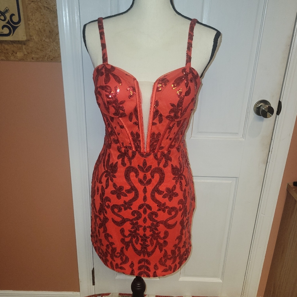 Red Sequin Embellished Dress